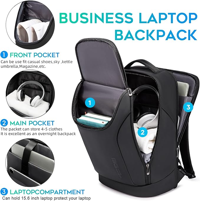FUTURE AESTHETICS Business Smart Backpack Waterproof for women,men,Fight Approved Durable Backpack suitable as overnight and travel backpack (Black)