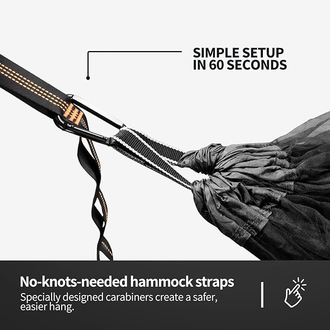 Hammock with Mosquito Net - Lightweight, Portable, 1 Person Hammock - for Camping, Hiking, Backpacking, Travel, a Festival, or The Beach