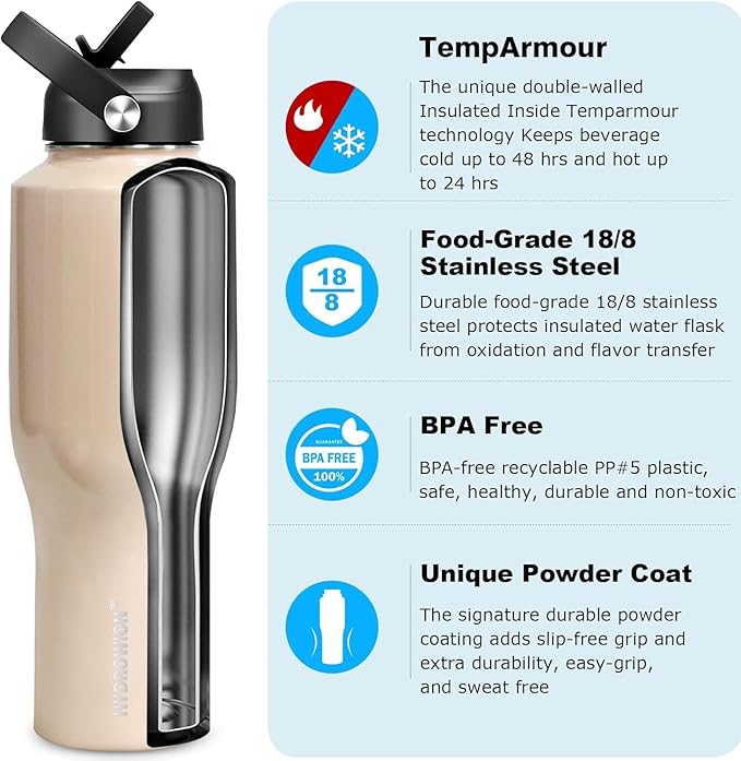 HYDROWION Water Bottle Stainless Steel,Vacuum Insulated Leak Proof Tumbler 32oz with Straw Lid, Spout Lid and Flex Cap(Cold for 48 Hrs, Hot for 24 Hrs), Fit in Any Car Cup Holder, Laser Pink