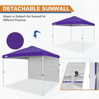 EAGLE PEAK Pop Up Canopy Tent with 1 Sidewall, Easy Setup Event Tent, Outdoor Sun Shade, Wheeled Carry Bag, Stakes and Guy Ropes, Instant Canopy 10x10, Purple