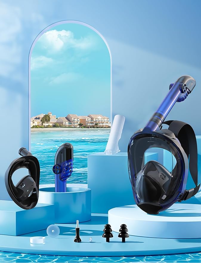 Zenoplige Full Face Snorkel Mask Adults,Dry-Top Snorkeling Gear with Camera Mount,Foldable 180-Degree Panoramic Scuba Mask for Snorkeling Diving Swimming Travel,Snorkel Mask Anti-Fog & Anti-Leak