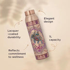 NORMAN JR Copper Water Bottle 1L - Ethnic UV Print, an Ayurvedic vessel made from pure copper - helps you drink more water, with many health benefits in Gift Box - Pack of 3