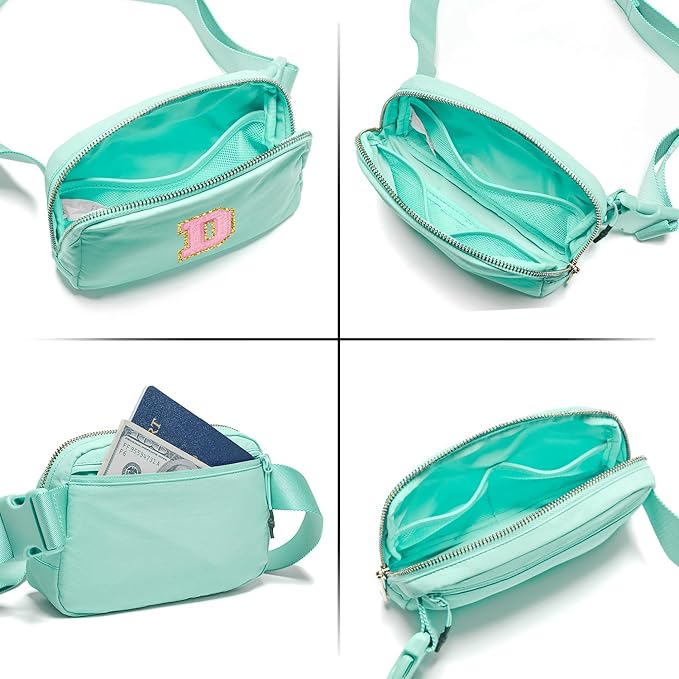 Gitus Belt Bag Fanny Pack Crossbody Bags with Initial Letter Patch Cute Stuff Birthday Gifts for Teenager Girls Trendy Preppy Stuff for Teen Girls Cool Stuff for Teens (Mint Green-D)