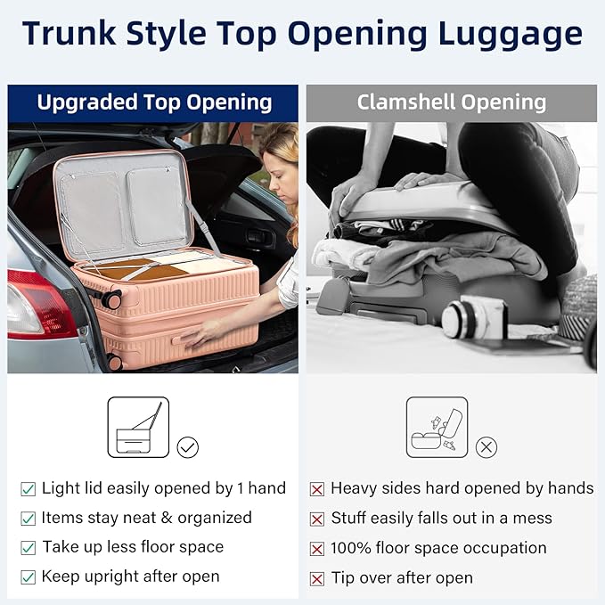 Hard Shell Suitcases 24 Inch Check in Luggage with Spinner Wheels Cup Holder, Lightweight Top Opening Expandable Luggage Hard Case Rolling Medium Checked Suitcase with Lock, Pink