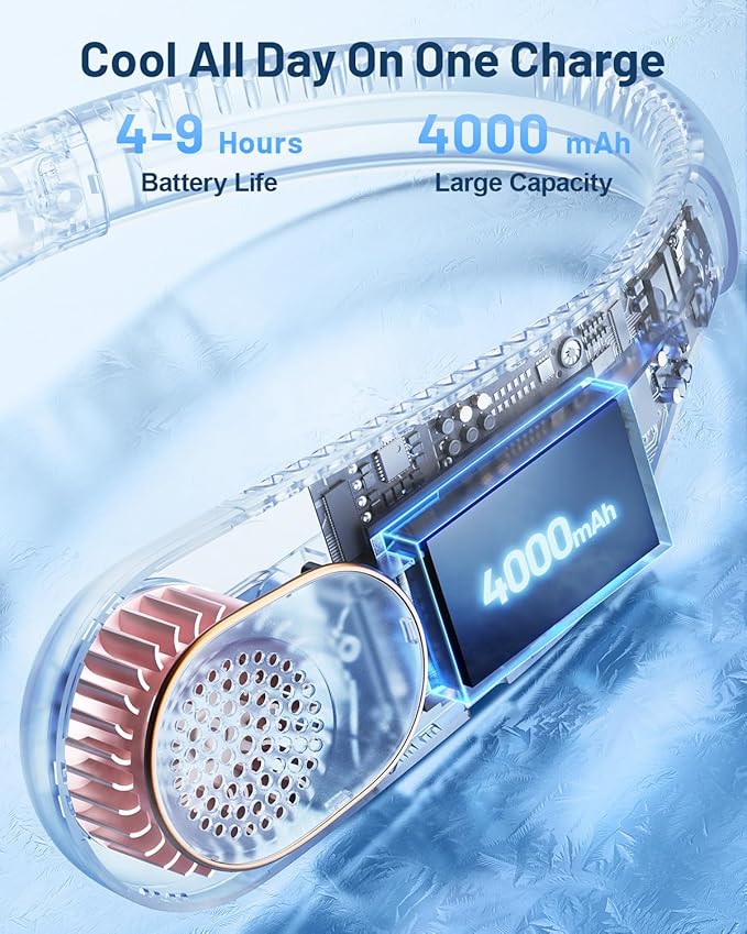SWEETFULL Portable Neck Fan 360° Cooling Bladeless Personal Fan | No Hair Twisting - 4000mAh USB Rechargeable Wearable Fan for Travel, Birthday Gifts for Men, Women, Mom, and Dad