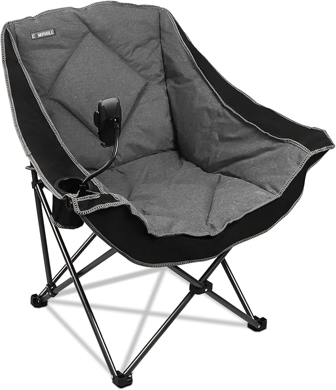 Folding Camping Chair,Oversized Portable Camping Chair with Cup Holder and Phone Holder,Heavy Duty Padded Lawn Chair for Camping, Tailgates, Beach, and Sports