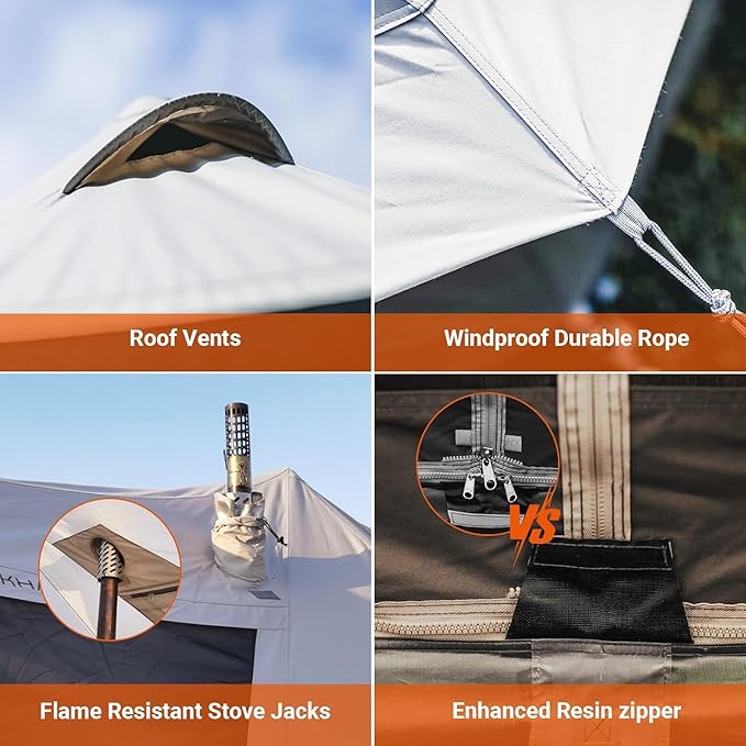 KingCamp Canvas Bell Yurt Tents, 4 Seasons Large Waterproof & Windproof Luxury Glamping Tent w/Stove Jack for Family Outdoor Camping, Hunting, Parties