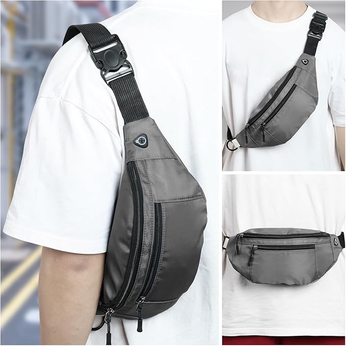 1PCS Crossbody Fanny Pack Large Capacity Waist Bag with 4-Zipper Pockets Adjustable Strap Fanny Packs Waterproof Oxford Cloth Travel Belt Bag for Outdoor Shopping Travel Men Women,Gray