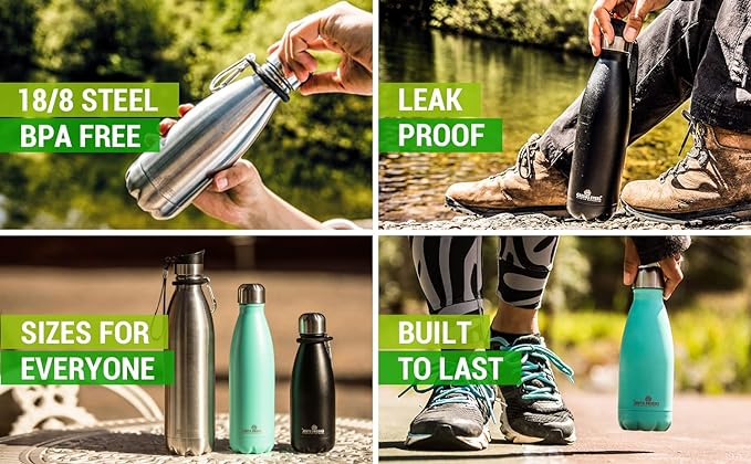 Greens Steel Stainless Steel Water Bottle - 17 oz, Blue | Vacuum Insulated Double Wall with Screw Lid/Leak Proof | Thermal Travel Sports Canteen Coffee Flask