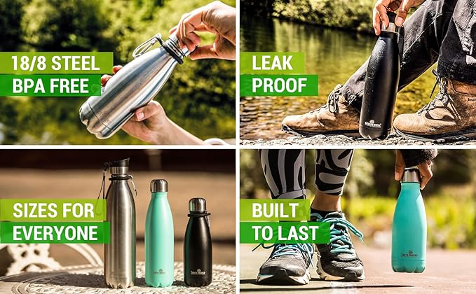 Greens Steel Stainless Steel Water Bottle - 25 oz, Steel | Vacuum Insulated Double Wall with Screw Lid/Leak Proof | Thermal Travel Sports Canteen Coffee Flask