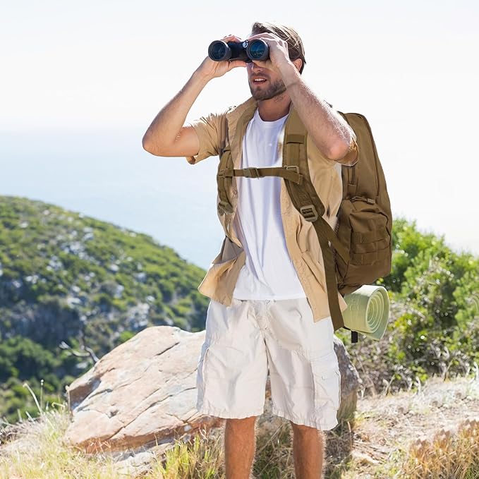 35L Tactical Backpack for Men, MOLLE Military Bug Out Bag, Waterproof Rucksack for Hiking with Hydration Port Tan