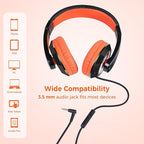 rockpapa Comfort+ Kids Headphones with Microphone, Boys Girls Student Over-Ear Headphones Wired Foldable for School Classroom Laptop PC Computer Tablet Black/Blue+Black/Orange