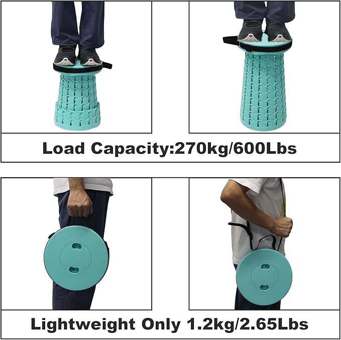 ALEVMOOM Upgraded Collapsible Stool with Thickened Cushion 18.31",600Lbs Max Weight Wider & Taller Pop Up Stool, Heavy Duty Portable Retractable Folding Chair or Travel Foot Rest for Camping Outdoors