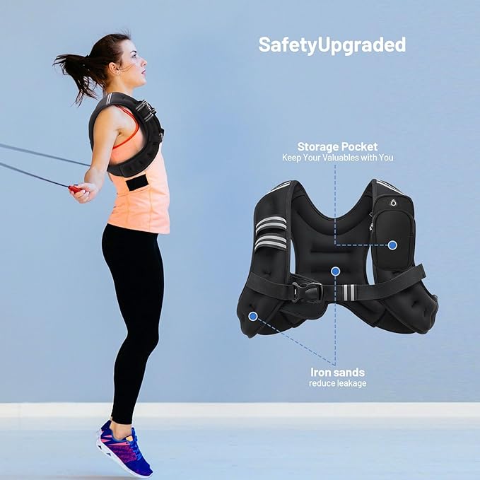 Weighted Vest 6 8 12 16 20lb with Reflective Stripe Adjustable Rucking Vest for Men Women Kid for Walking Running