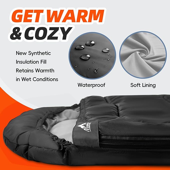 MEREZA Sleeping Bags XL for Adults Cold Weather Mens Large Wide Sleeping Bag for Big and Tall Girls Boys with Compression Sack for Camping Backpacking Warm & Cool Weather