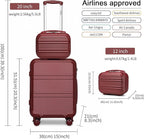 Kono Carry On Luggage Set Lightweight Airline Approved Carry On Suitcase with TSA Lock Spinner Wheels Durable Luggage Hardside Burgundy