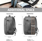 Travel Backpack, Extra Large 50L Flight Approved Carry on Backpack, Expandable Waterproof Business Suitcase Daypack Big Bag Fits 18.4 Inch Laptop, Grey