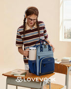 LOVEVOOK Laptop Backpack Women with Giant Tumbler Holder,15.6 inch Work Travel Backpack Computer Laptop Bag,Cute College Nurse Teacher Backpack Purse,Gift for Women & Men,Indigo blue-Mint green-Indigo