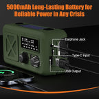 Emergency Radio Hand Crank Solar, 5000mAh/18500mWh Emergency Weather Radio, Hand Crank Solar Radios with NOAA/AM/FM, Cell Phone Charger, Headphone Jack, Flashlight for Indoor Outdoor