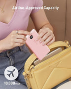 Portable Charger Power Bank Built in Cables and Wall Plug, 10000mAh iPhone Battery Pack Fast Charging, USB C External Slim Power Bank, Travel Essentials Compatible with iPhone 16 15 14 13 iPad, Pink
