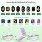 Super Fast Charger for Apple Watch & iPhone, 40W Dual USB C Port Fast Charger Adapter with 6 FT Long Apple iWatch Cable, 6 FT USB C to C Cord Compatible with Apple Watch Series 9/8/7/SE/6/5, iPhone 15