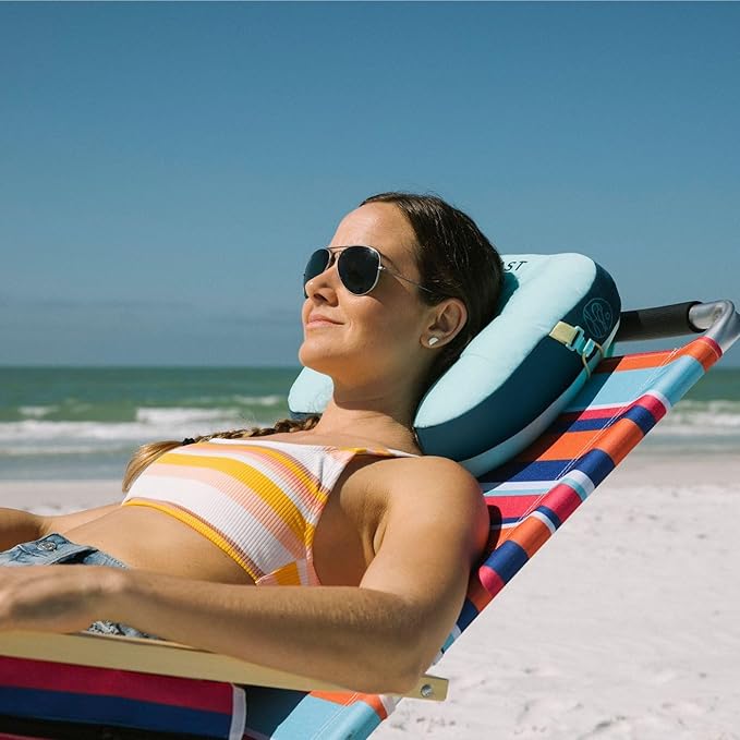 Ballast Beach Pillow – Comfy, Durable & Compact, Stays Put on Windy Beaches with Patented Sand Pouch, Inflatable Pillow for Beaches, Pools, Camping, Festivals and Travel (Caribbean Turtles)