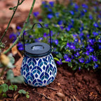 Afirst Mosaic Solar Lanterns - Glass Hanging Lights Hollow Out Waterproof Outdoor Decorative for Garden, Patio, Holiday Party Outdoor Decoration, 1 Pack