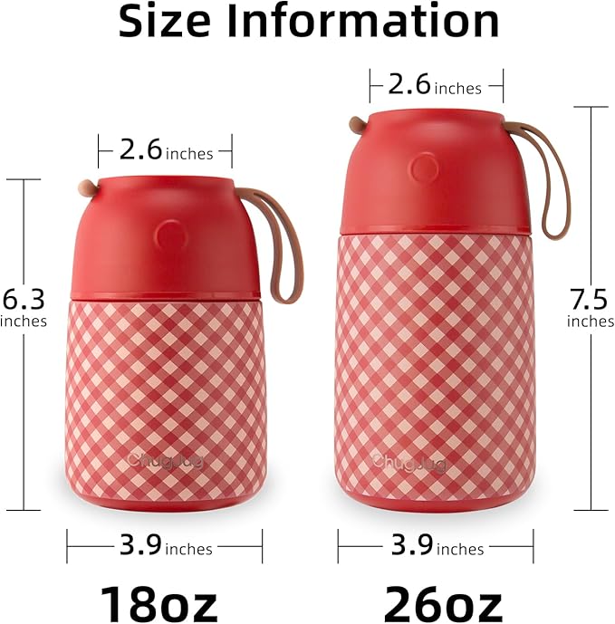 Thermo for Hot Food for Adults Kids | Wide Mouth, 18 oz Insulated Food Jar with Spoon, Leakproof Soup Thermo for School Office Travel, Thermal Steel Lunch Container Easy to Carry (Red)