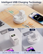 Brazil Power Adapter, Outlet Adapter for Brazil with 3 American Outlets 4 USB Ports (2 USB-C) Total 24W, Type N Plug Adapter for USA to Brazil, 3FT