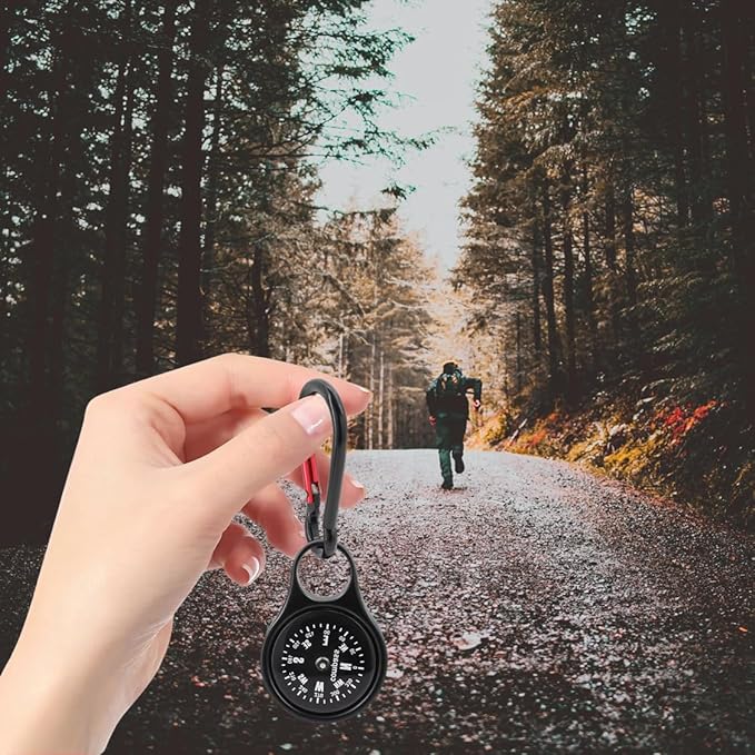 Mini Survival Compass with Carabiner Keychain – Portable Zinc Alloy Multifunctional Outdoor Navigation Tool for Camping, Hiking, Mountaineering, Hunting, and Climbing