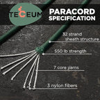 TECEUM 5/32" Paracord Rope 1000 – 1000ft / 200ft / 100ft / 50ft – Tactical Parachute Cord 4mm – 45+ Colors – Nylon String for Survival & Camping Gear – Stripe Cord for Survival – Utility Rope