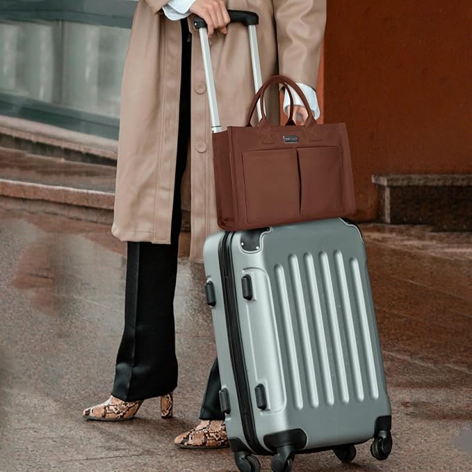 TOPDesign Heavy-Duty Canvas Tote Bag for Women, Adjustable Crossbody/Shoulder Handbag with 9 Pockets, Everything Tote