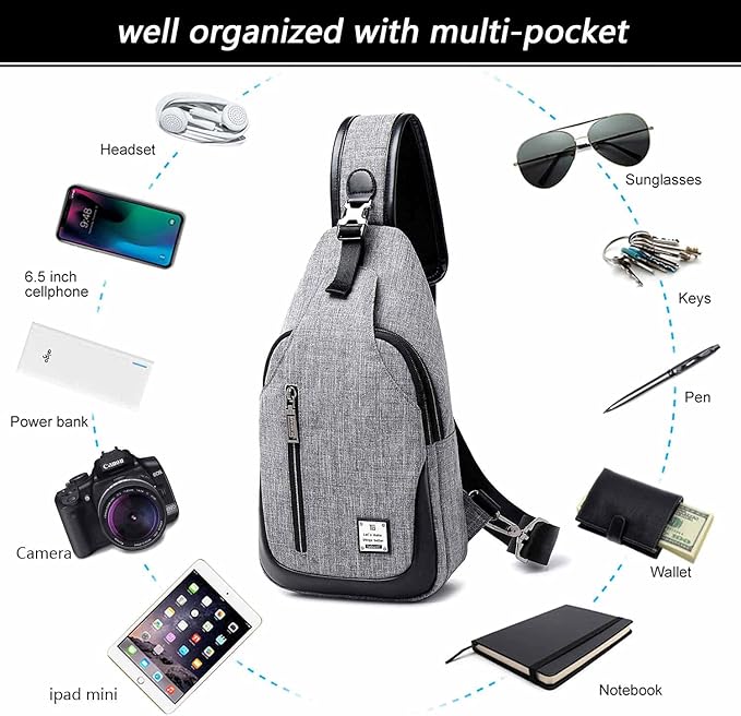 Small Sling Bag Crossbody Backpack Over the Shoulder Bag for Men Women Travel Outdoors, Lightweight Sling Chest Pack (Small, Grey)