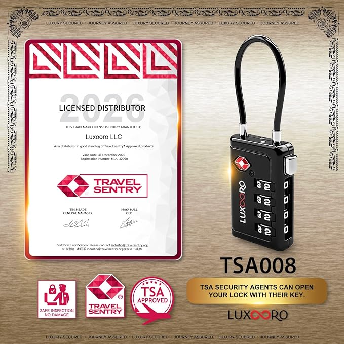 TSA Approved Luggage Lock with Alert Indicator, 4-Digit Resettable Combination, Durable Zinc Alloy Travel Lock for Suitcase, Backpack, Toolbox, Locker, All-Purpose, keyless – Black (2 Pack)
