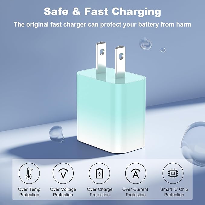 iPhone Charger Fast Charging,20W PD USB C Wall Charger 4 Pack with 6FT Fast Charging Cable,for iPhone 14/14 Pro Max/13/13 Pro/12/12 Pro/11/11 Pro/XS(Blue)