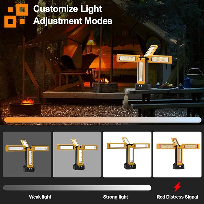 13200mAh Rechargeable Solar Work Light,IPX4 Waterproof with Folding Stand Support and Portable Carrying Bag, 8000 Lumen Stepless Dimmable, 4 Lighting Modes, White/Warm/Warm White (Standard)