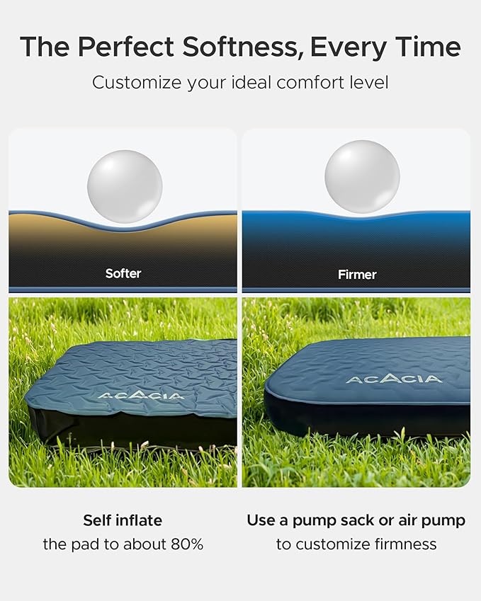 ACACIA 4.3" Thick Self Inflating Sleeping Pad with Foam | Innovative Y-Shaped Telescopic Structure | Ultraportable Camping Mattress | Outdoor Compact Air Mat for Tent Car |