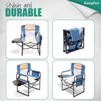 SUNNYFEEL Oversized Camping Directors Chair, Portable Folding Lawn Chairs for Adults Heavy Duty with Side Table,Pocket for Beach, Fishing,Picnic,Concert,Tailgating, Outdoor Foldable Camp Chair