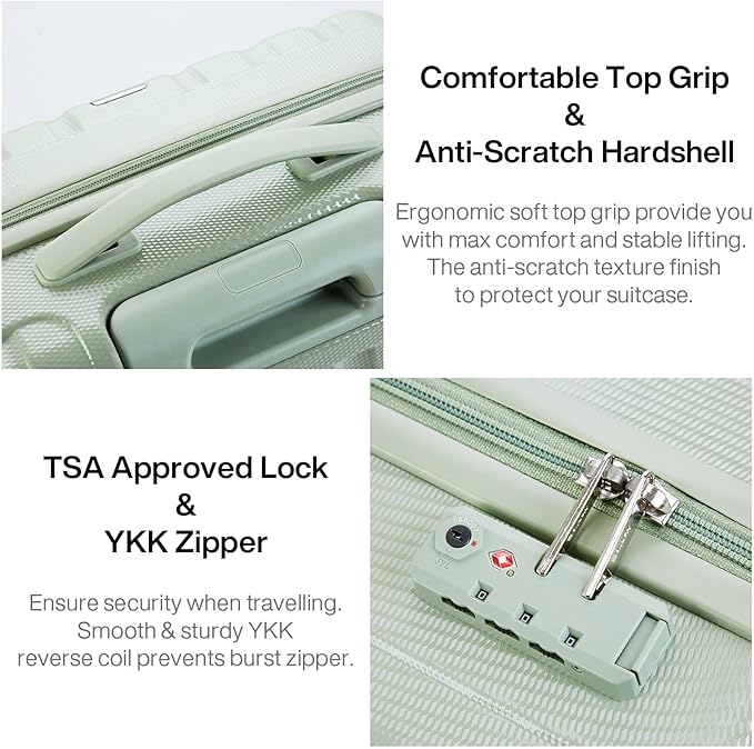 Hanke 14 Inch Underseat Carry On Luggage with Wheels Hard Shell Suitcases Carry On Bag Lightweight Small Mini Suitcase Travel Luggage for Travel（Bamboo Green）