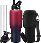 40 oz Insulated Water Bottle with Straw and Spout Lid, Stainless Steel Water Bottle Fits in Cup Holders, Double Wall Metal Flask Large Water Cup for Drive Trip Gym