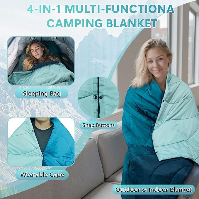 Outdoor Blanket, Waterproof Camping Blankets for Sleeping Packable Ultralight Puffy Camping Quilt for Hammock Hiking Picnic Stadium Beach Cold Weather 55"x78.8"