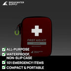 Breakwater Supply™ First Aid Kit for Car, Home, Office, Travel, Dorm, Businesses, 101 Piece HSA FSA Household & AirBNB Essentials Medical Kit & Emergency Supplies with Ice Pack + Waterproof Case Red