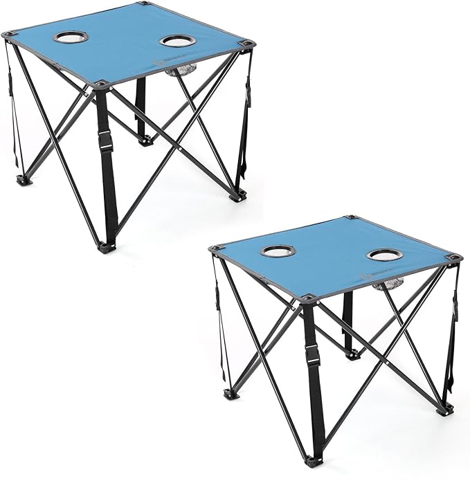ARROWHEAD OUTDOOR 26” (66cm) Portable Camping Folding Table, 2 Cup Holders, Square, Carrying Case, Steel Frame, High-Grade 600D Canvas