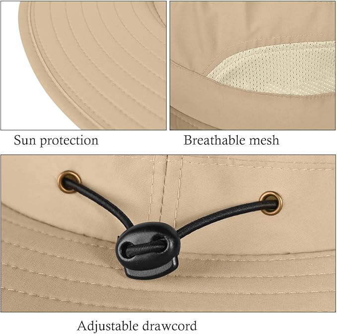 3 Pack Mens UPF 50+ Wide Brim Sun Hat with Neck Flap for Fishing Hiking Garden