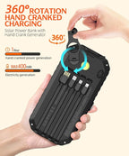 QiSa Solar Charger Power Bank 40000mAh Built in 4 Cables and Hand Crank, Portable Charger 22.5W Fast Charger 6 Outputs & 4 Inputs External Battery Pack with Bright Flashlight and Compass