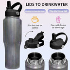 SENDESTAR 32oz Stainless Steel Water Bottle(Cold for 48 Hrs, Hot for 24 Hrs),Double Wall Vacuum Insulated Bottle with Straw Lid, Spout Lid and Flex Cap, Fit in Any Car Cup Holder TXIN-32-Laser Grey