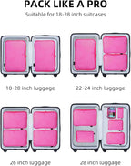 6 Set Compression Packing Cubes for Travel, Large Medium Small Luggage Organizers (Rose Red)