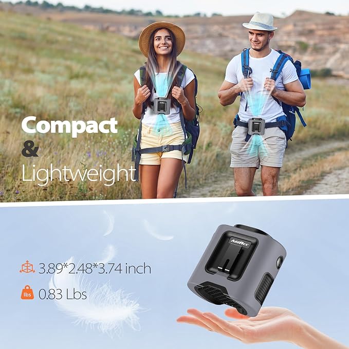 Portable Waist Fan - 14500mAh Rechargeable Battery, 67Hrs Cooling Belt Fan, 5 Powerful Speed & 360° Rotatable, Hands Free Clip On Waist With LED Light for Work Gift Camping Travel Outdoor