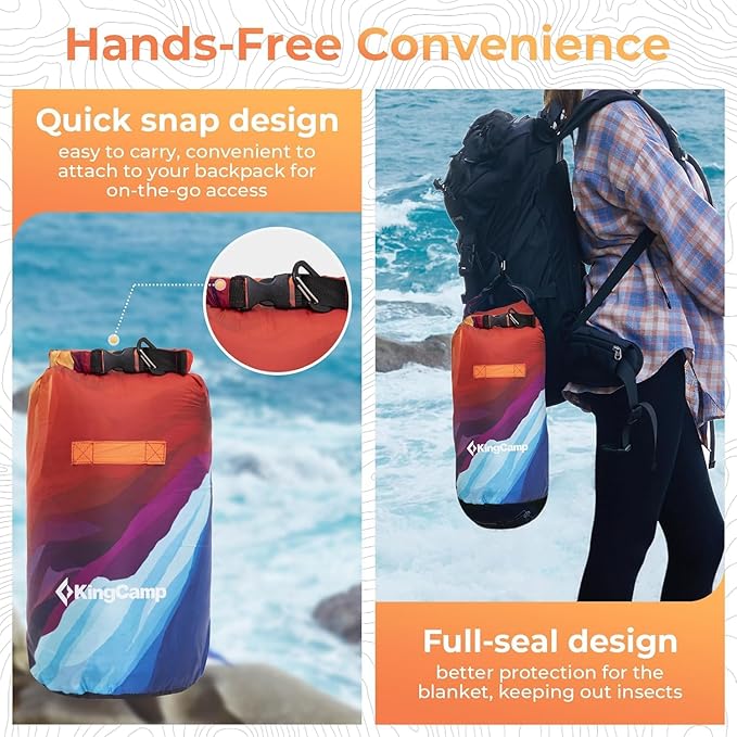 KingCamp Ultralight Camping Blanket, Packable Down Alternative Puffy Printed Wearable Blanket with Snap Buttons & Corner Loops Weatherproof Quilt for Outdoor Travel Stadium (79"L x 57"W, PEAK)