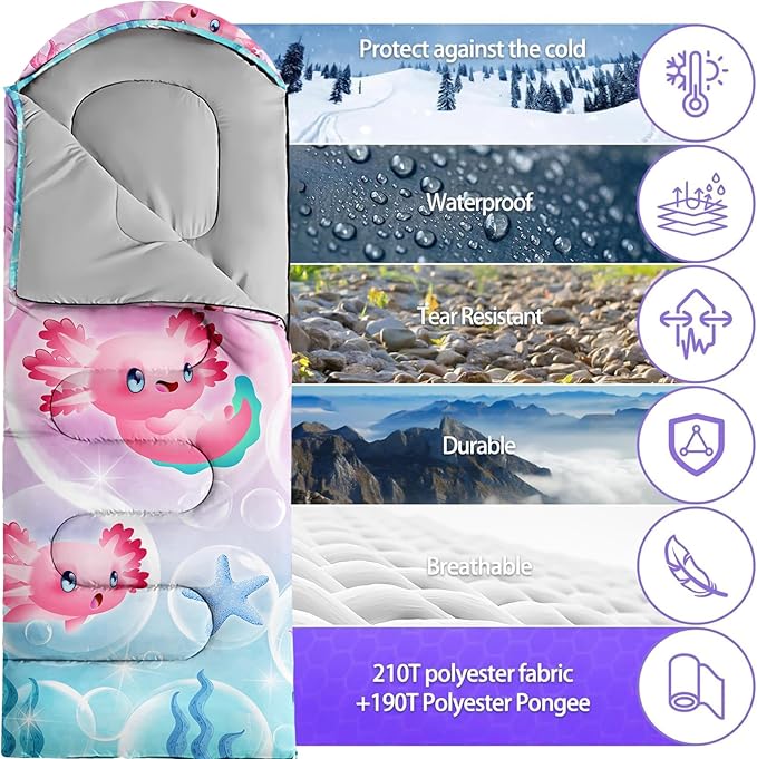 Sleeping Bags for Adults Youth Kids,3D Printing Camping Sleeping Bag for Girls Boys Lightweight Waterproof Cold/Warm Weather Sleeping Bag for 3 Seasons